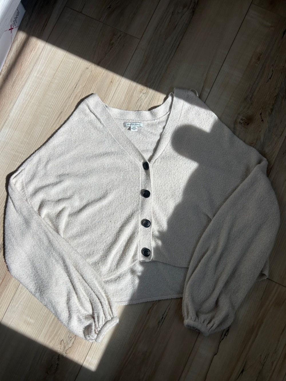 American Eagle Outfitters Cream Cropped Button Cardigan
